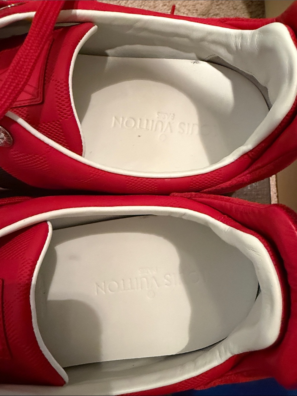 Louis Vuitton Red Sneaker with Black & White Stripe Accent - Picture 7 of 12